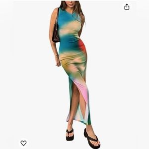 Y2K multicolor midi bodycon dress